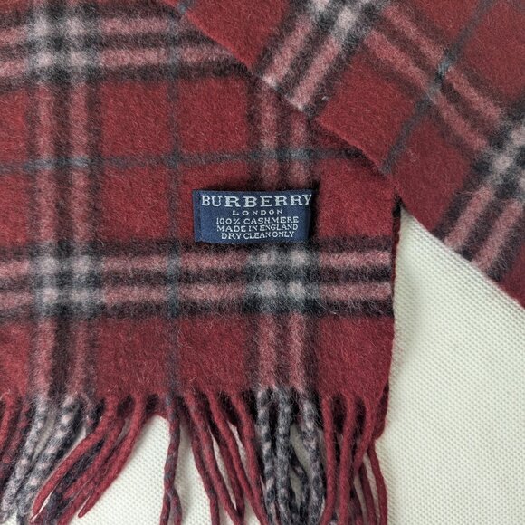 BURBERRY London Classic Nova Check Knit 100% Cashmere Neck Warmer Maroon SCARF - Picture 4 of 8